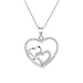 Wholesale Sterling Silver 925 Plated Double Heart Necklace with Crystal Heart Pendant Necklace