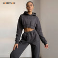 2026 Custom logo Knit Two Piece Set Women Clothing Joggers and Crop Top Hoodie Set