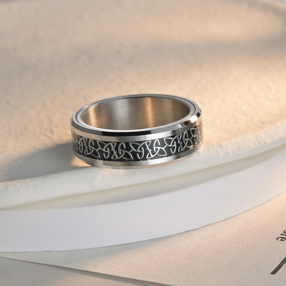Anillos De Hombre Acero Inoxidable 8MM Rotatable Stainless Steel Men Ring Norse Celtic Knot Anxiety Fidget Rings Relieve Stress