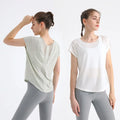Back Hollow Design Short Sleeve Breathable Quick Drying Moisture Wicking Top Round Neck Ladies Solid Color T-shirt