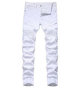 Custom Street Locomotive Style Zipper Jeans High Street Fashion Men's Slim Fit Jeans Black White Denim Pants