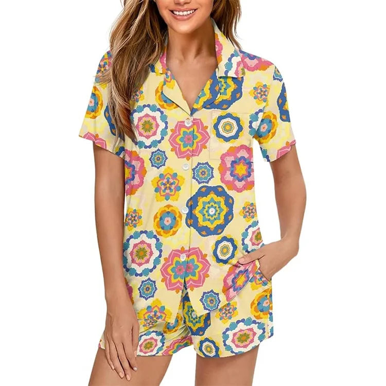 Comfortable Lounge PJ Short Sets Great Color Fastness Women Pajama Suit Short Sleeve With Top Sleepwear 2 Pieces Hot Saling PJ