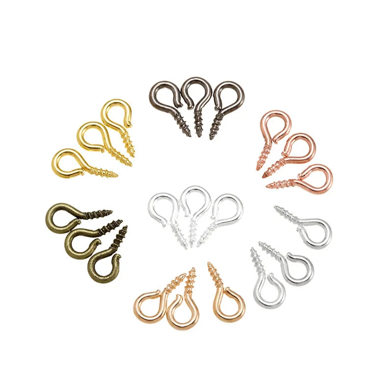 200pcs/bag Small Tiny Mini Eye Pins Eyepins Hooks Eyelets Screw Threaded Gold Clasps Hooks Jewelry Findings for Making DIY