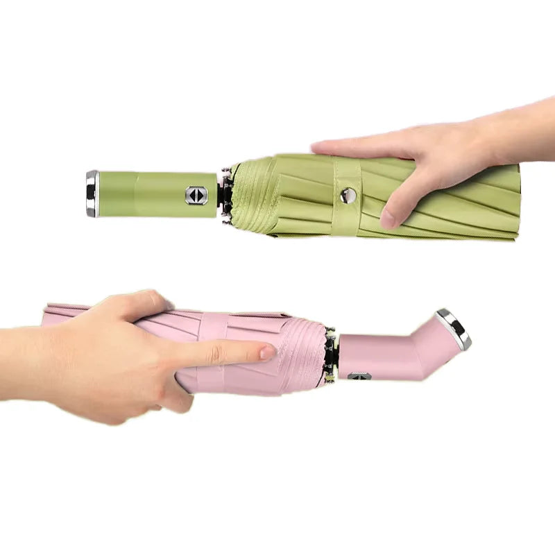Fully Automatic 12-Rib Integrated Umbrella Vintage Design Metal Frame Plastic Handle for Travel Rain Parties Promotional