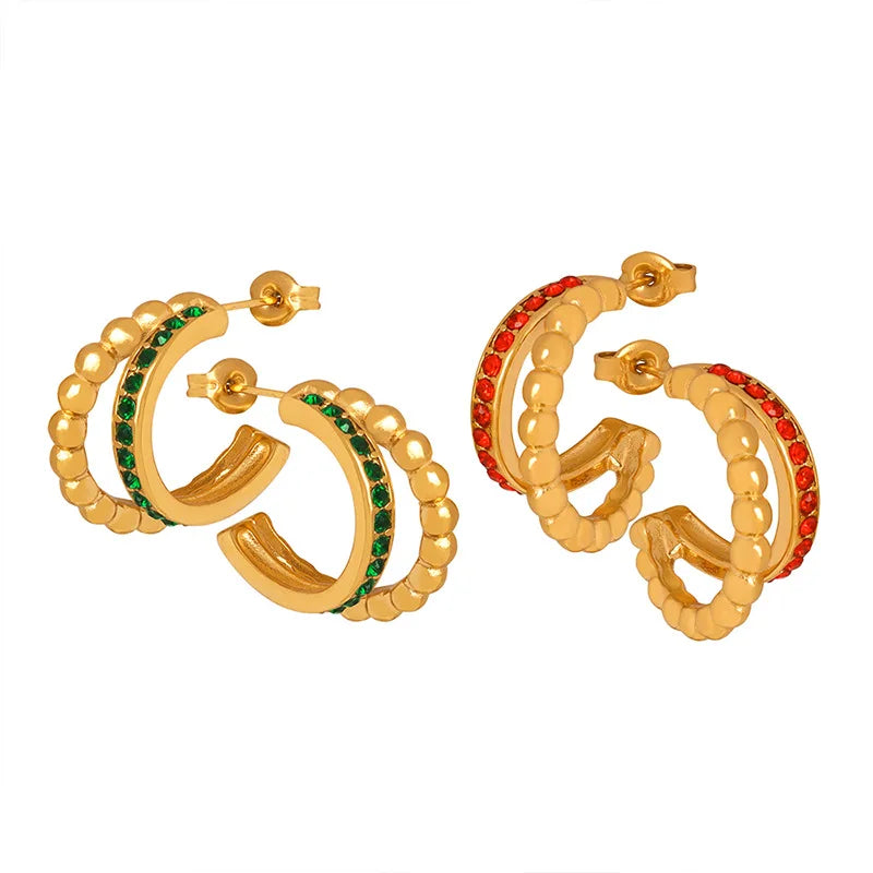 ERESI Shiny Chunky Cubic Zircon Beads Layer Fashion 18k PVD Gold Plated Stainless Steel Hoop Earrings Jewelry Women