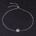 U16A Abiding Classic Style Adjustable 925 Sterling Silver 5mm Cabochon Round Natural Rainbow Blue Moonstone Bracelet