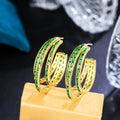 Pretty Creative Jewelry Multilayer Green Cubic Zirconia Stone 18k Gold Plated Big Hoop Earrings for Women Wedding Party Wear