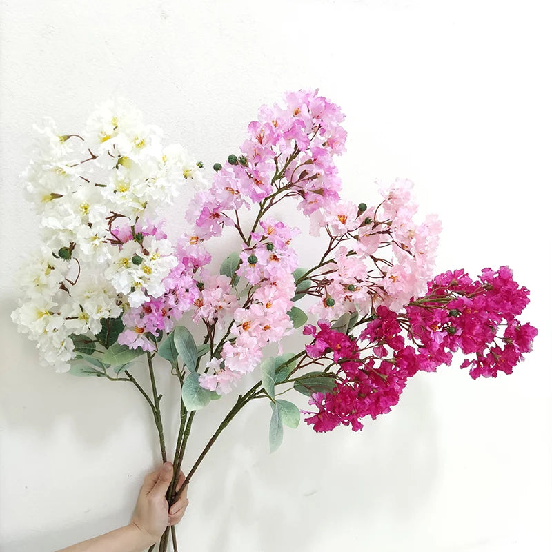 Long Stem Faux Sakura Flower Artificial Cherry Blossom and Wisteria Branches Handmade Home Wedding and Graduation Decoration