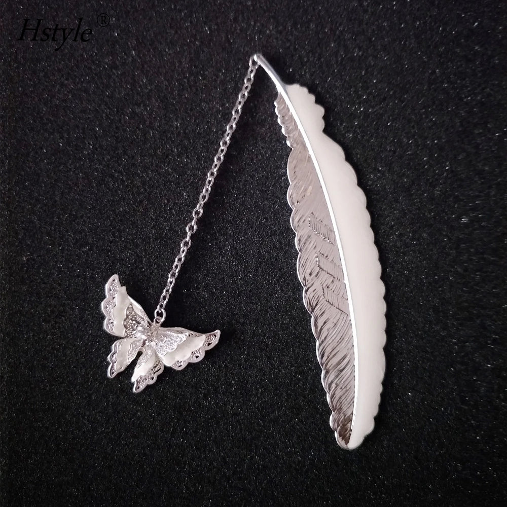 Feather Metal Bookmark with Luminous 3D Butterfly Pendant Unique Luminous Bookmark Gift for Men Women HS436