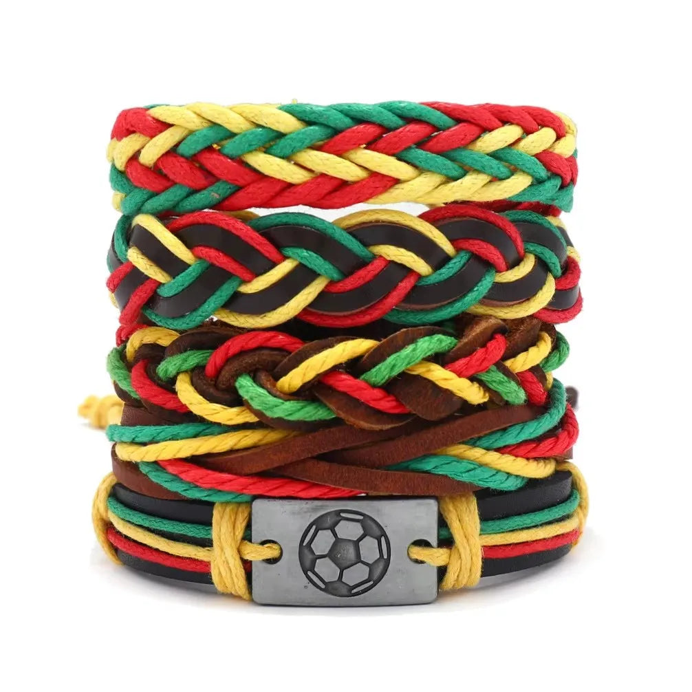 Wholesale Colorful Rope Braid Bracelets 5pcs/set National Country Flag Color Braid Leather Bracelets Wristband for Men and Wome