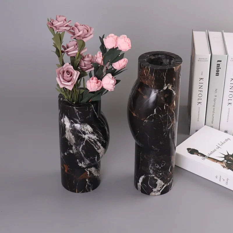 Wholesale Large Antique Carved Natural Glass and Marble Stone Onyx Ceramic Flower Vase Shelf Home Decor White Pot for Flowers