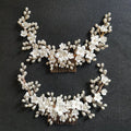SLBRIDAL Handmade Rhinestones Pearls Ceramic Flower Leaf Bridal Hair Comb Wedding Headpieces Hair Accessories Women Jewelry