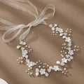 SLBRIDAL Handmade Alloy Flower Leaf Rhinestones Ceramic Flower Bridal Headband Wedding Headpieces Bridesmaids Women Hair Jewelry