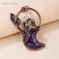 PM47368 Soldered Jewelry Raw Amethyst Clear Crystal Rose Quartz Crescent Moon Lunar Pendant Antique Copper Plated