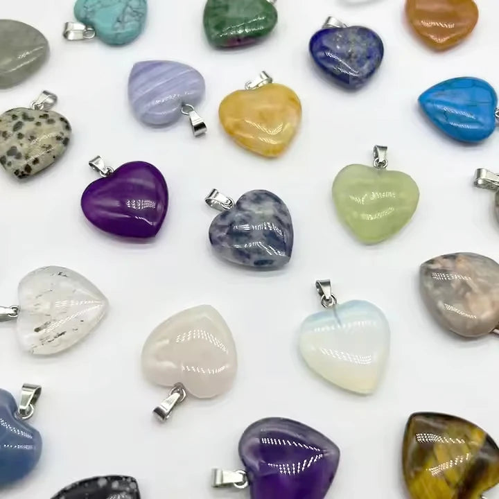 Wholesale 100% Natural Crystal Stone Heart Stainless Steel Pendant for Women DIY Gemstone Agate Pendant Necklace Jewelry