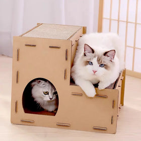 Wholesale Low Quantity Two Floors Stairs Assemble Paperboard Corrugated Eco-Friendly Pet-Cheer MJ-107 Reversible Cat Scratcher