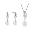 QX Wholesale Women Wedding Bridal Fine Jewelry Plated 925 Silver Freshwater Pearl Earring Necklaces Jewelry Set