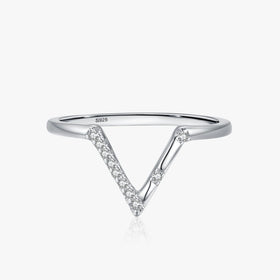 Ailmay Fashion Personality V Shape 100% 925 Sterling Silver for Women Dazzling CZ Simple Design Fine Hypoallergenic Jewelry