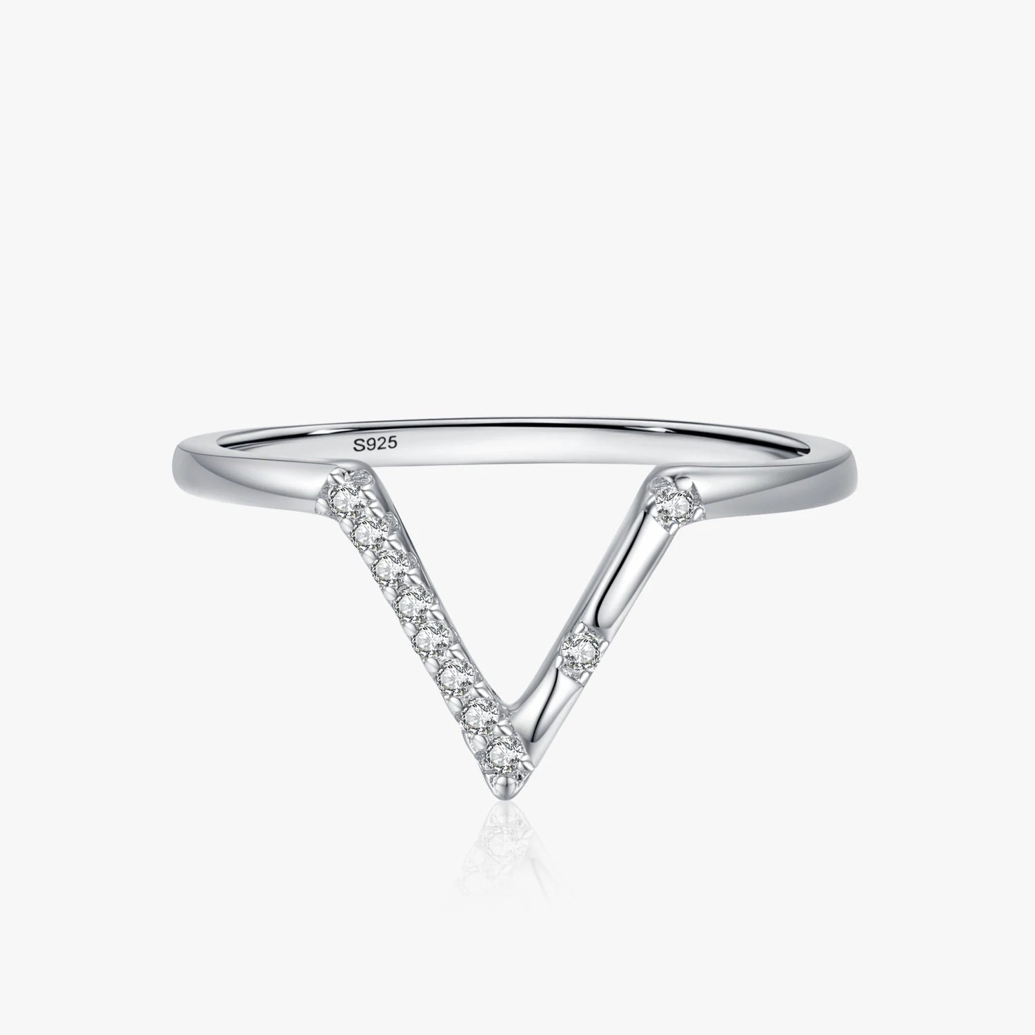 Ailmay Fashion Personality V Shape 100% 925 Sterling Silver for Women Dazzling CZ Simple Design Fine Hypoallergenic Jewelry