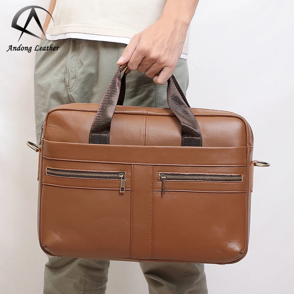 Andong Leather Men Genuine Leather Briefcase Bag Business 15.6" Laptop Messenger Bags Man Shoulder Crossbody Bags