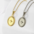 Trendy Compass Necklace Women Men Stainless Steel Gold North Star Jewelry 25mm Round Coin Compass Pendant Necklace