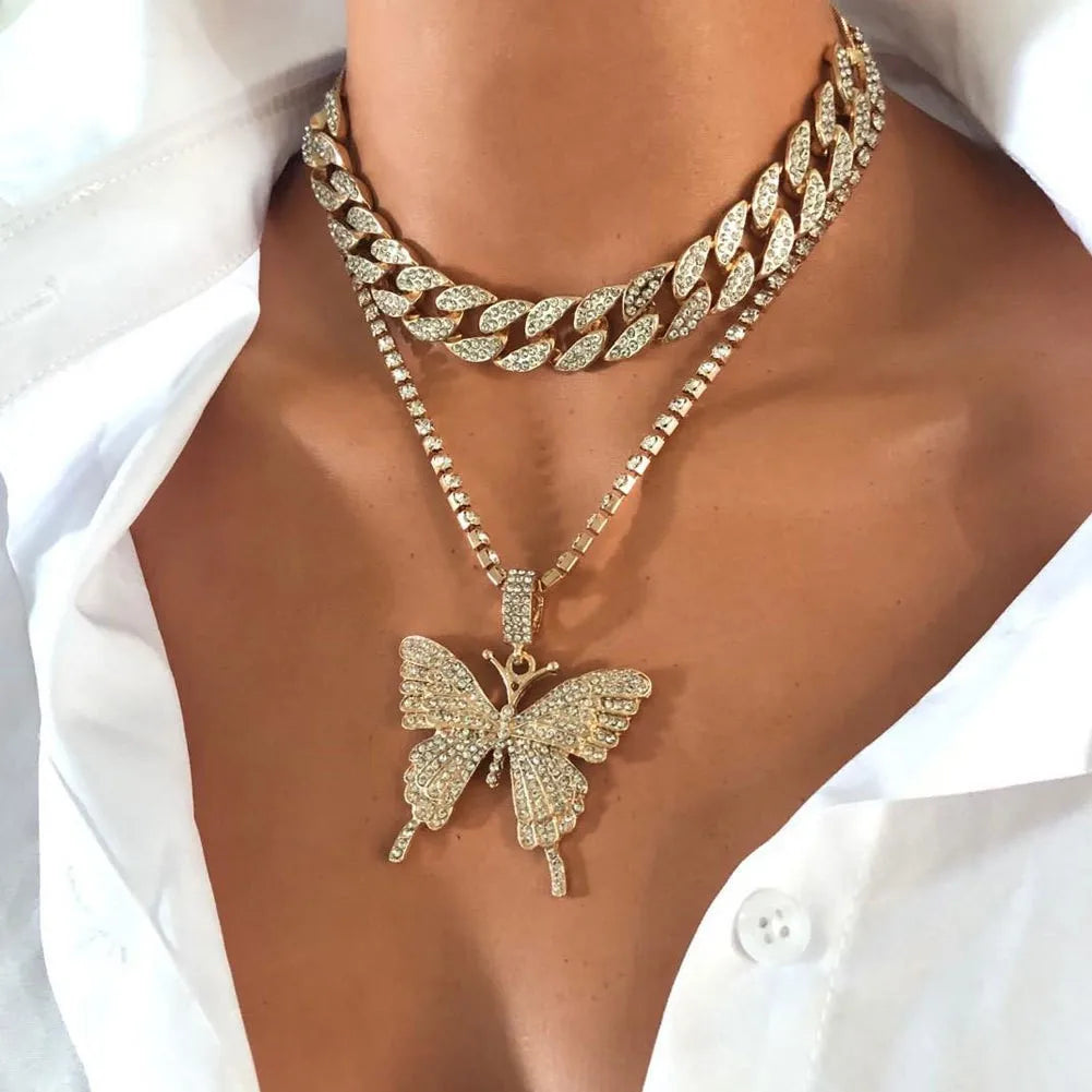 New Style Long Sweater Accessories Shiny Butterfly Necklace Clavicle Choker Chain Romantic Alloy Jewelry for Anniversaries
