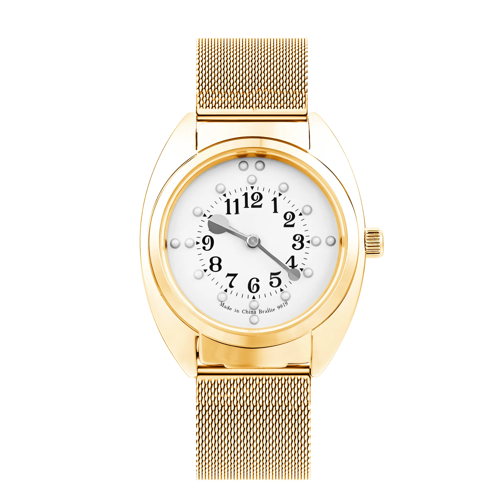 Golden Braille Watch -White Dial for Blind People or Visually Impaired People or Old People