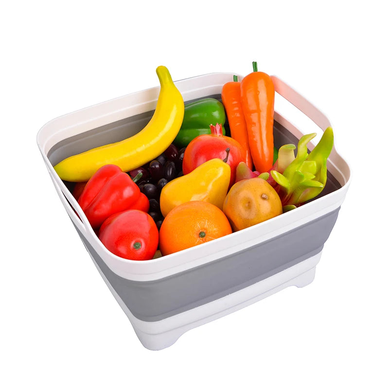 Collapsible Plastic Storage Basket with Handle Folding Dish Tub Sink Drain Wash Basin for Kitchen Fruit Vegetable Washing Drying