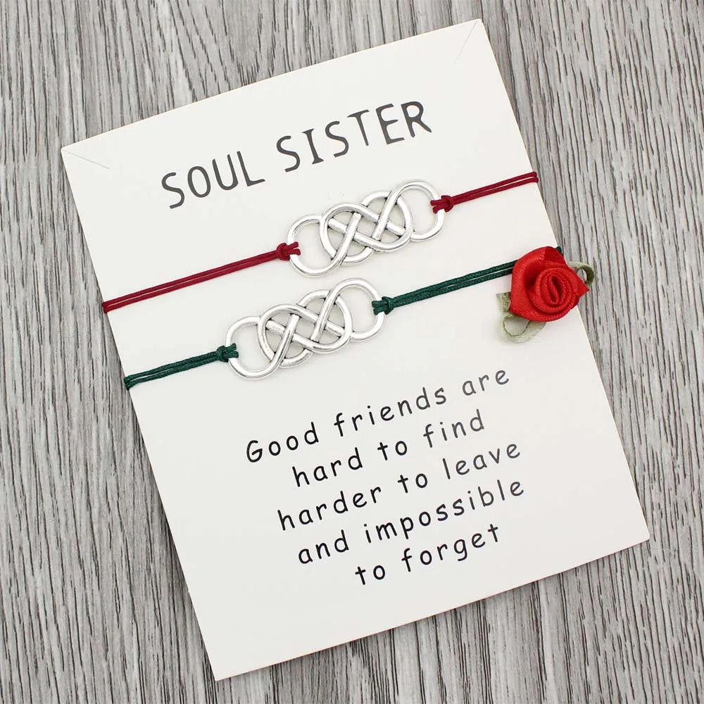 My Soul Sister Best Friend Matching Friendship Infinity Compass Lotus Knot Charm Couple Bracelet