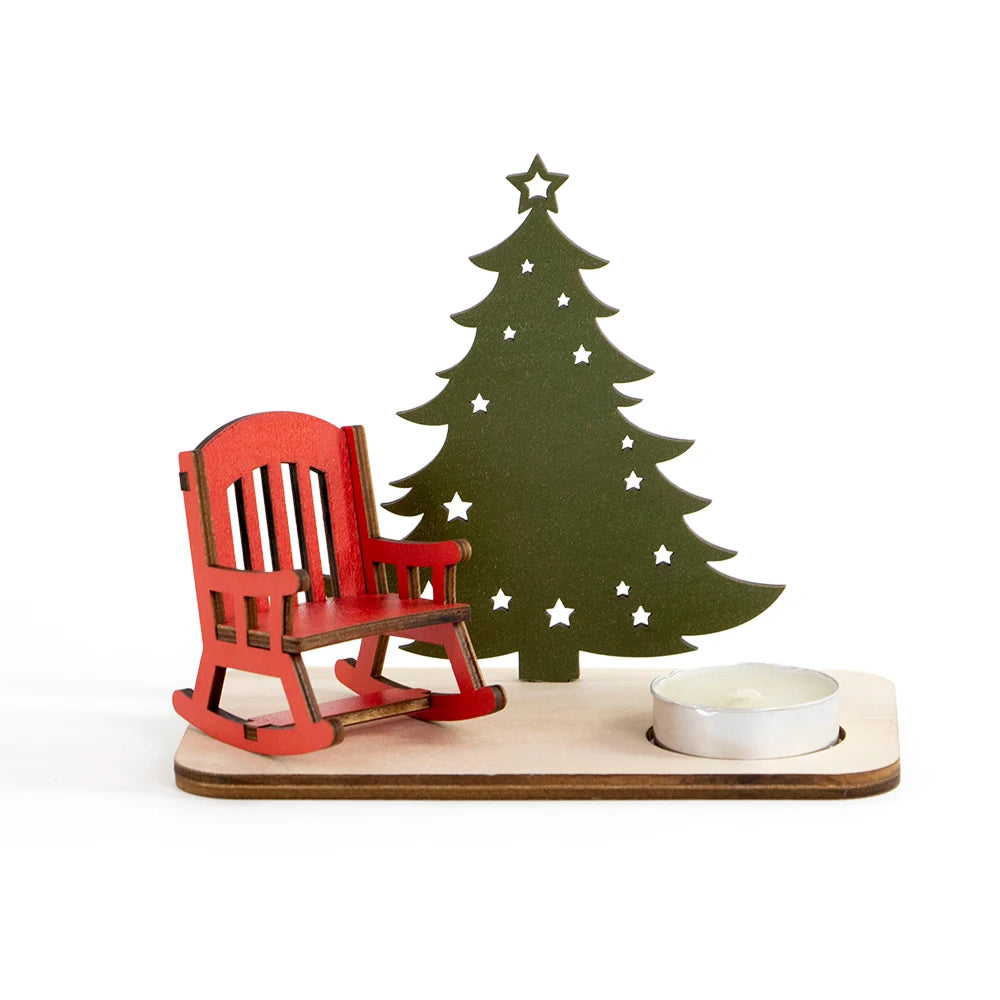 Custom Christmas Tree Rocking Chair Memorial  Display Wooden Candle Holder for Grandparents Friends