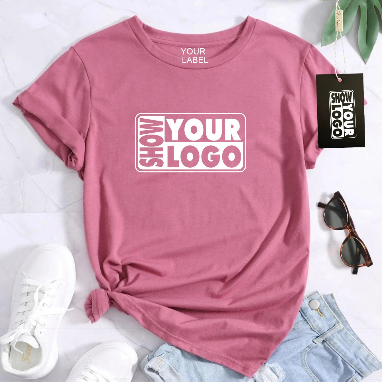 Custom Design Breathable Logo Women's T-Shirts with Knitted Fabric Optional Colors & Custom Printing