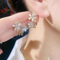 Design Temperament Zircon Earrings Green Opal Flower Earrings for Women Gold Plated S925 Sterling Sliver Pin Rhinestone Earring