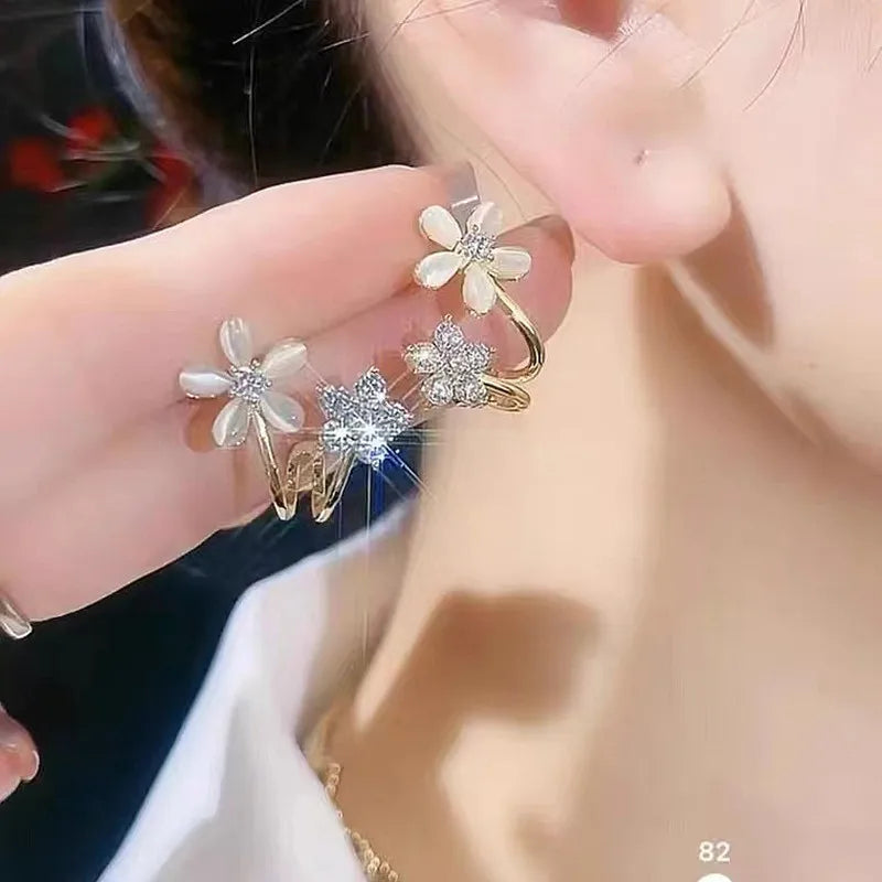 Design Temperament Zircon Earrings Green Opal Flower Earrings for Women Gold Plated S925 Sterling Sliver Pin Rhinestone Earring
