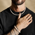 Minimalist Simple Custom Jewelry Rounded Pearl Necklace Bold White Shell Pearl Beads Choker Necklace and Bracelet Set for Men