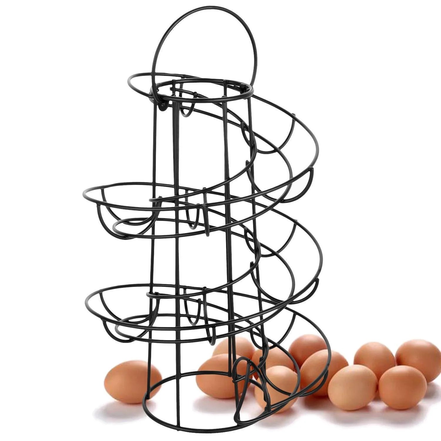 Modern Metal Egg Holder Kitchen Countertop Egg Organiser Shelf Home Kitchen Supplies Spiral Egg Storage Roller Rack