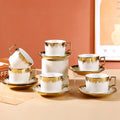 Custom logo  Ceramic Coffee Cups Tea Cup and Saucers 12 Pcs Set Gold Rim Gift Box Packing Advertising