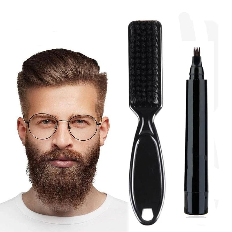VERONNI Beard Filling Pen Kit Filler Pencil with Shaving Brush Styling Facial Hair Engraving Liquid Waterproof Moisturizing