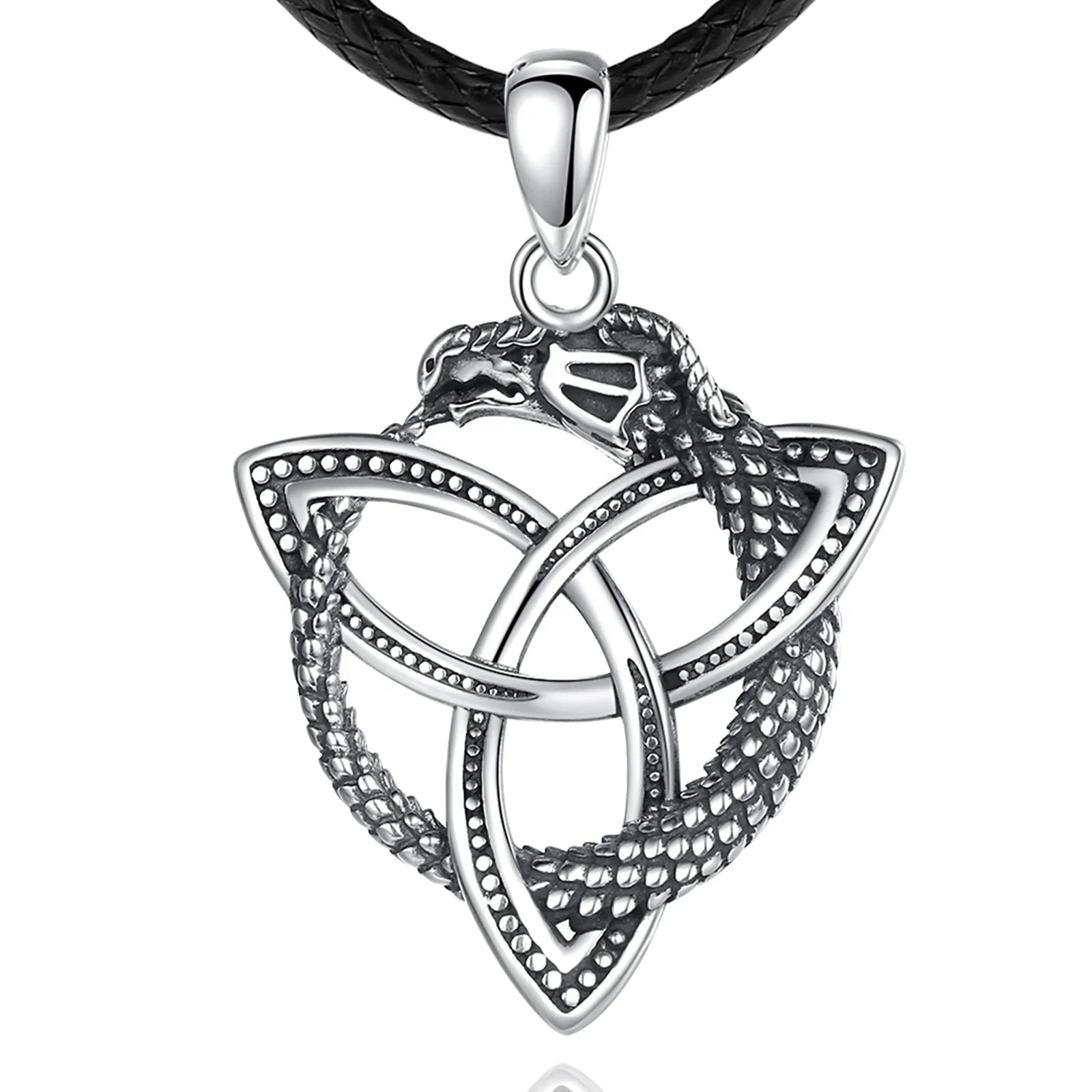 Vintage Fine Mens Jewelry 925 Sterling Silver Celtic Knot Shape Ouroboros Dragon Pendant Necklaces