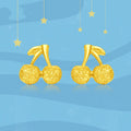 Vietnam Placer Gold Small Cherry Stud Earrings Brass Gold Plated Cute Cherry Fashionable Korean Style Female Earring Accessories