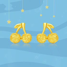 Vietnam Placer Gold Small Cherry Stud Earrings Brass Gold Plated Cute Cherry Fashionable Korean Style Female Earring Accessories