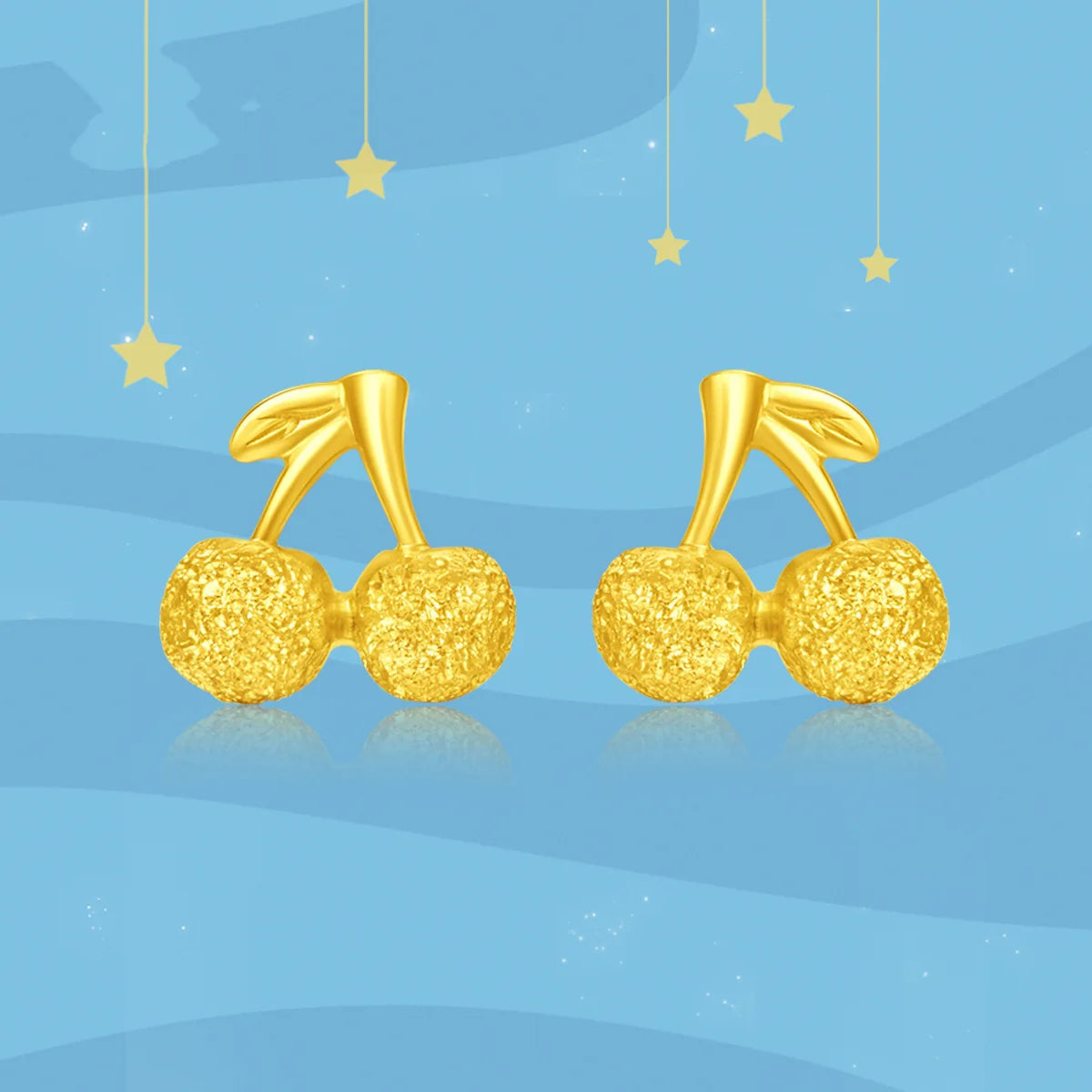 Vietnam Placer Gold Small Cherry Stud Earrings Brass Gold Plated Cute Cherry Fashionable Korean Style Female Earring Accessories