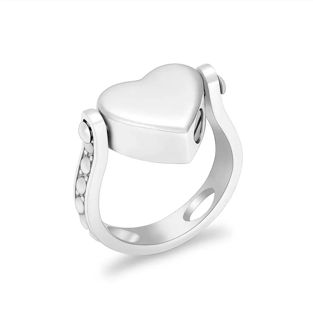 Vintage Stainless Steel Silver Plated Heart Ring Ash Urn Religious Cremation Memorial Pendant Lucky Ring Heart Necklace Keepsake