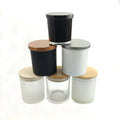 7oz 10oz 15oz 14oz Frosted Empty Candle Holder Vessel Matte Black White Glass with Bamboo Wood Metal Silver Gold Copper Lid