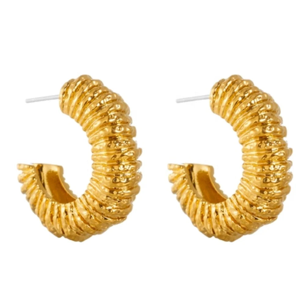 Vintage Twist Brass Plating 18k Gold Irregular Lava C Ring Hoop Earrings Women's Jewelry Customized