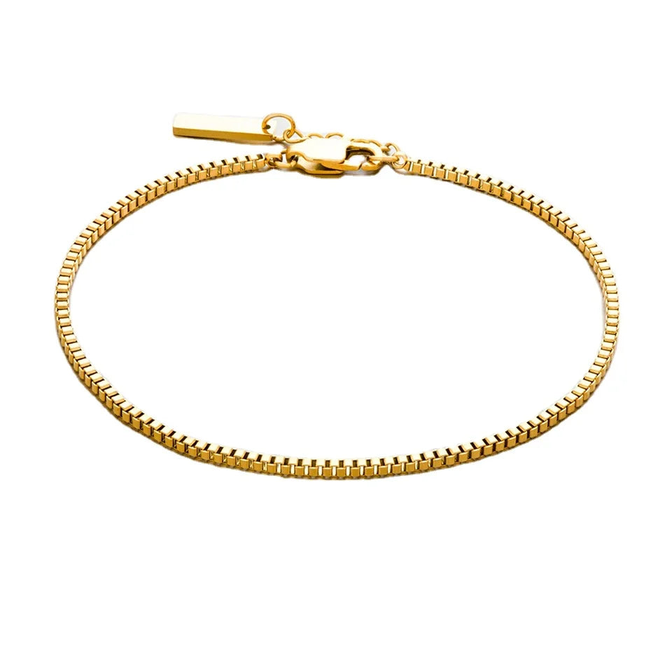 EManco Fashion Jewelry Stainless Steel 18k Gold PVD Plated Box Chain Bracelet Rectangle Charm Hand Chain Bracelets for Men
