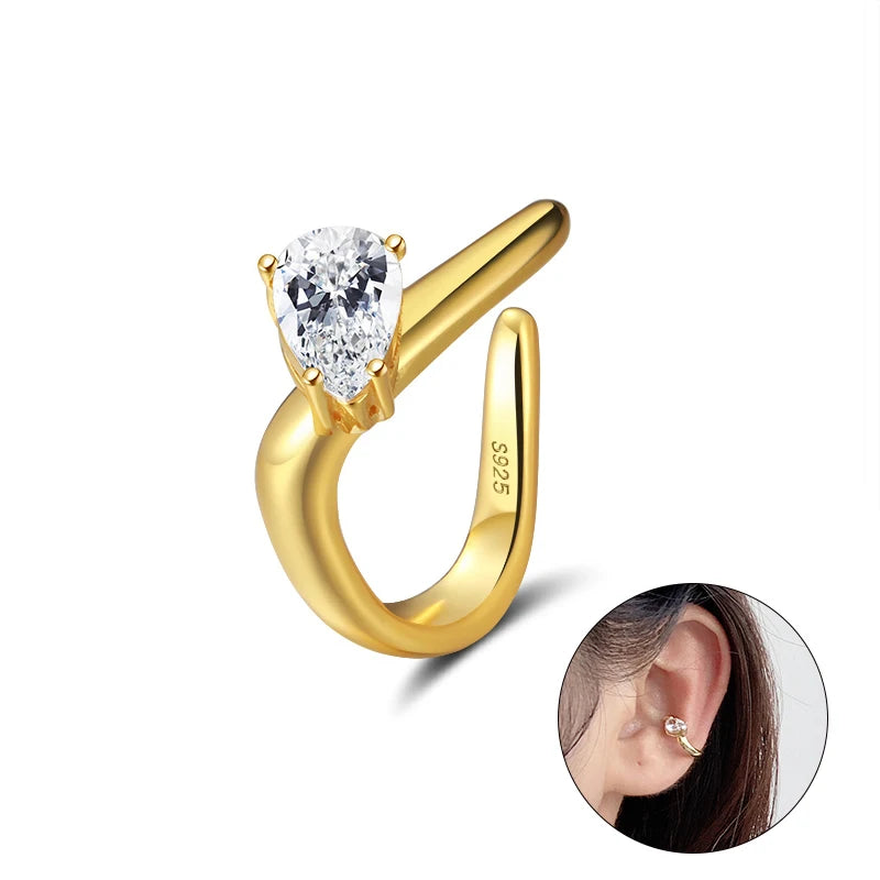 RINNTIN CL06 1pcs 925 Sterling Silver 18K Gold Plated Cubic Zirconia Sparkling Huggie Ear Cuff Gold Earrings for Women