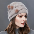 Factory Wholesale  Women Winter Angola Wool Hats Knitted Beanie With Lining Cold Weather Warm Hats for Ladies