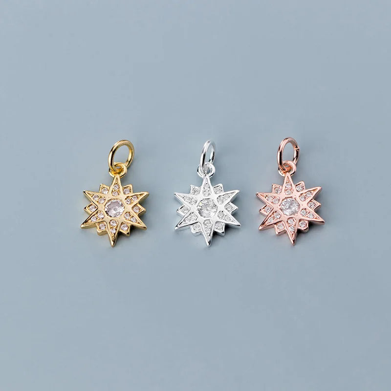10mm Shiny 925 Sterling Silver Micro Zircon Hexagram Star Pendant Charm for Jewelry Making Supplies