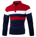 Spring and Autumn Long-sleeved Polo T-shirt Men's Fashion Striped Patchwork Color T-shirt Men's Lapel Collar Tops
