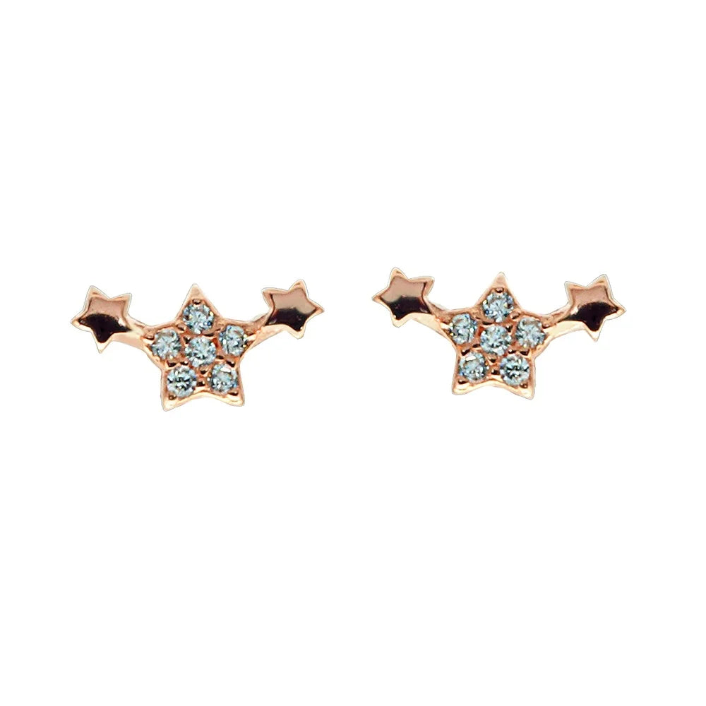 Three Stars Mini Twinkle Stars Original 925 Sterling Silver Zirconia Shine Stud Earrings for Kids Girl Women